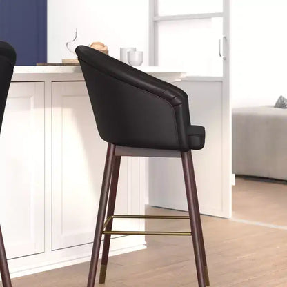 Tabouret de bar moderne mi-hauteur de qualité commerciale avec pieds en bois de hêtre et dossier incurvé