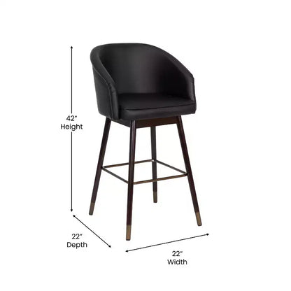 Tabouret de bar moderne mi-hauteur de qualité commerciale avec pieds en bois de hêtre et dossier incurvé