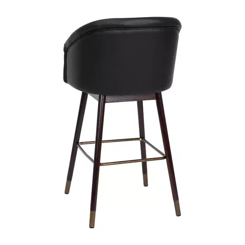 Tabouret de bar moderne mi-hauteur de qualité commerciale avec pieds en bois de hêtre et dossier incurvé