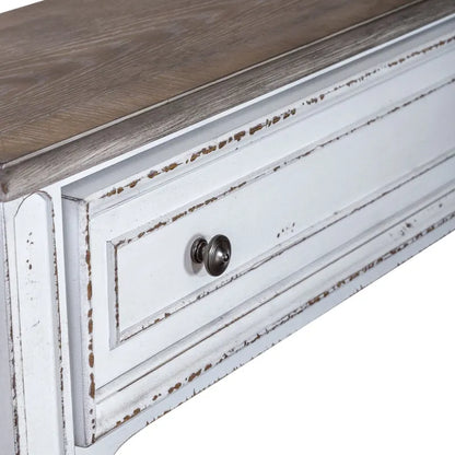 Console de hall 72 po blanc antique et écorce vieillie
