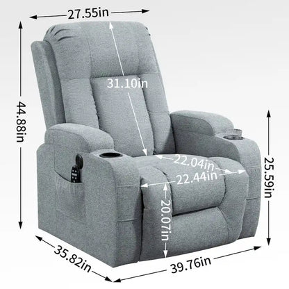 Fauteuil inclinable releveur électrique, fauteuil de massage moderne à moteur unique avec chauffage lombaire, port de chargement USB, porte-gobelets