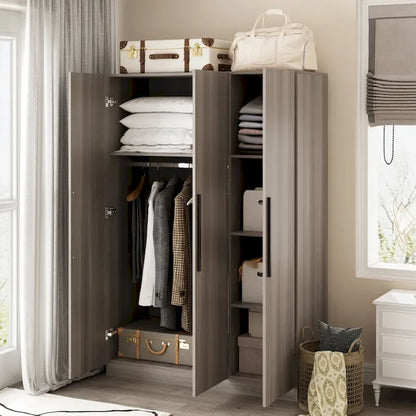 Armoire de rangement en bois avec 6 cubes de rangement et tringle à vêtements