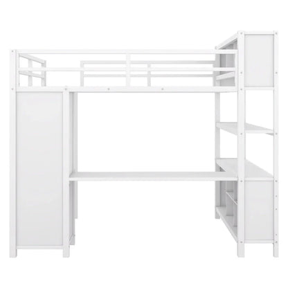 Lit mezzanine en métal blanc cassé avec bureau et armoire - Grand lit