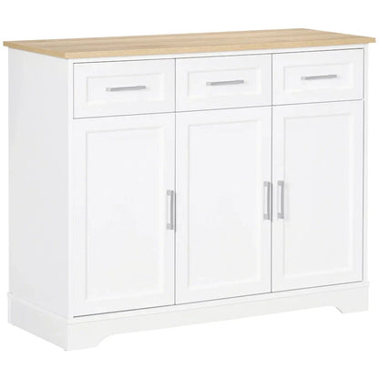 Meuble de Rangement Buffet de Cuisine Blanc avec 3 Tiroirs et Étagère Réglable