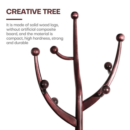 Porte-manteau sur pied en bois d'hévéa à motif de branches d'arbre avec 8 crochets - 24,5 l x 70,87 h