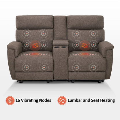 Canapé inclinable électrique MCombo 60,2 po avec massage et double chauffage, appuie-tête réglable, ports USB et Type C, tissu