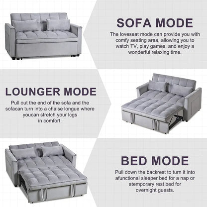 Causeuse moderne en velours avec dossier inclinable et poches, 2 places – Gris foncé / Gris clair / Bleu / Noir