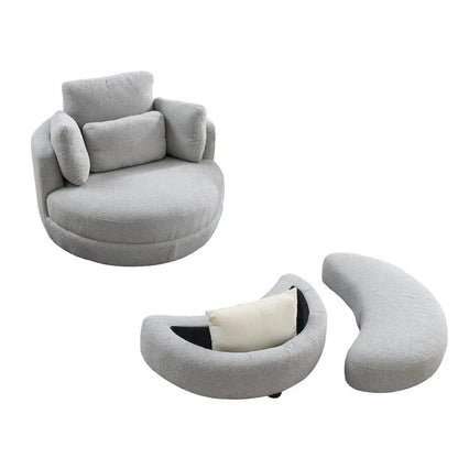 Fauteuil crapaud pivotant surdimensionné avec pouf de rangement lune