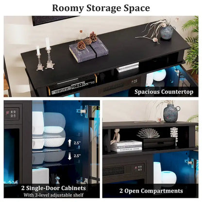 Meuble TV avec cheminée électrique, lumières LED et télécommandes