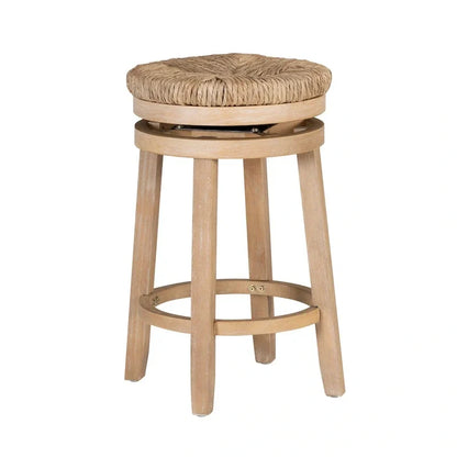 Tabouret de comptoir pivotant sans dossier Maya avec assise en jonc de mer