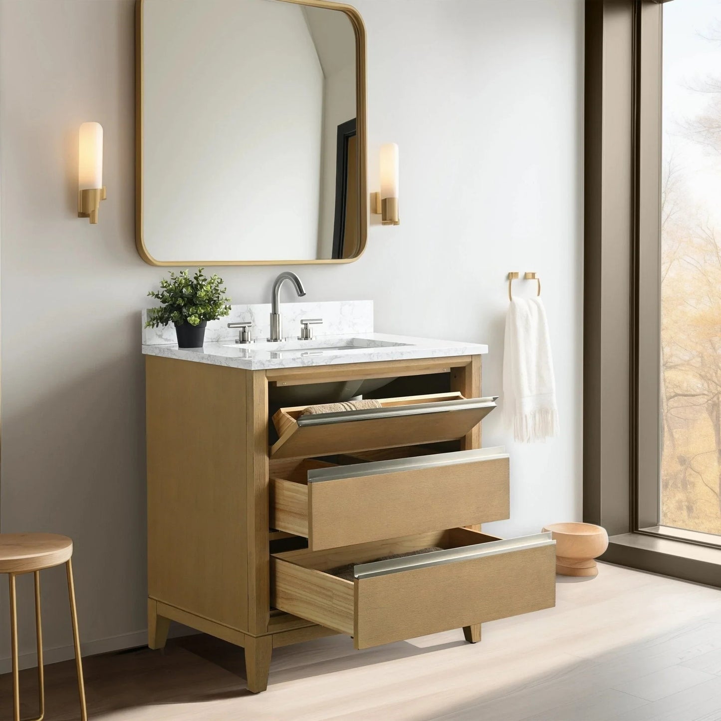 Meuble-lavabo Vanity Art avec évier en céramique et dessus en marbre reconstitué