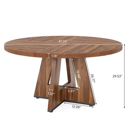 Table à manger ronde de 120 cm pour 4 personnes, table de salle à manger/cuisine/salon en bois style ferme