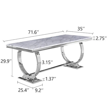 Table de salle à manger moderne avec piètement en U en acier inoxydable