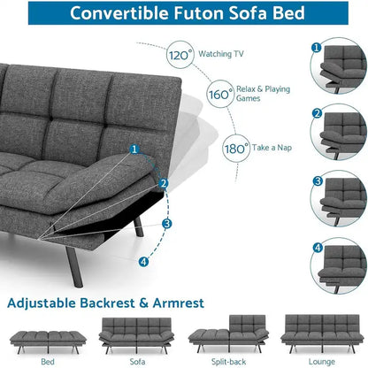 Canapé-lit futon en mousse à mémoire de forme convertible avec dossier inclinable réglable pour petits espaces