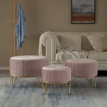 Tabouret pouf rond en velours surélevé avec base dorée épingle à cheveux