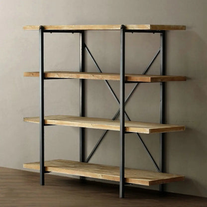 Étagère murale industrielle en bois et métal à 4 niveaux