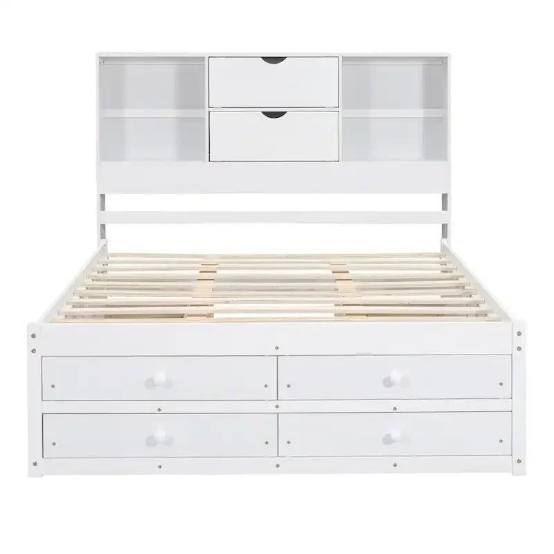 Lit plateforme King Size avec tête de lit de rangement et 8 tiroirs