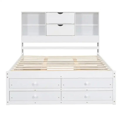 Lit plateforme King Size avec tête de lit de rangement et 8 tiroirs