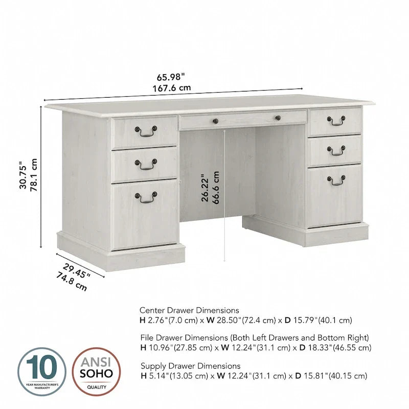 Bureau de direction Bush Furniture Saratoga avec tiroirs et rangements