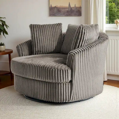 Fauteuil pivotant rond surdimensionné en velours côtelé avec accoudoirs encastrés 43 W