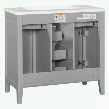 Meuble-lavabo avec vasque en céramique, deux placards et cinq tiroirs