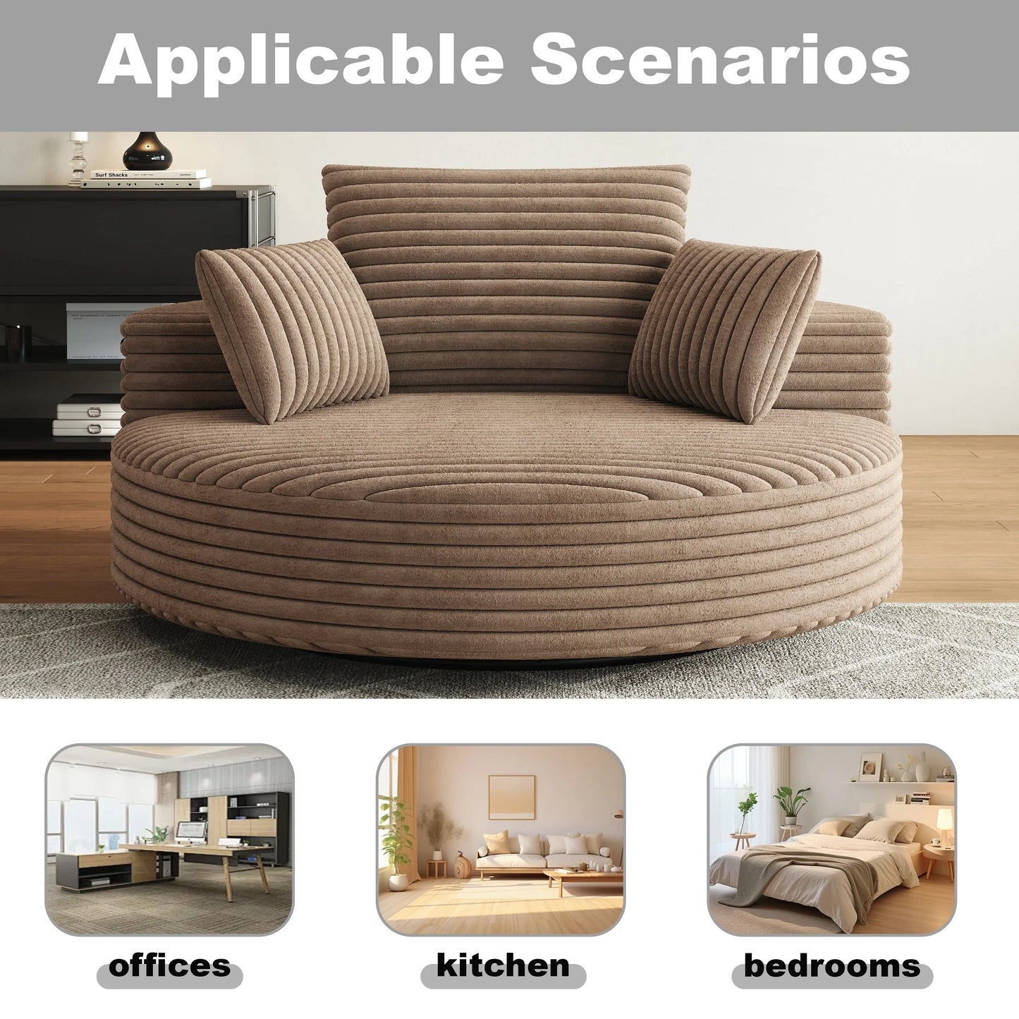 Fauteuil pivotant simple en velours côtelé et chenille avec rembourrage en mousse