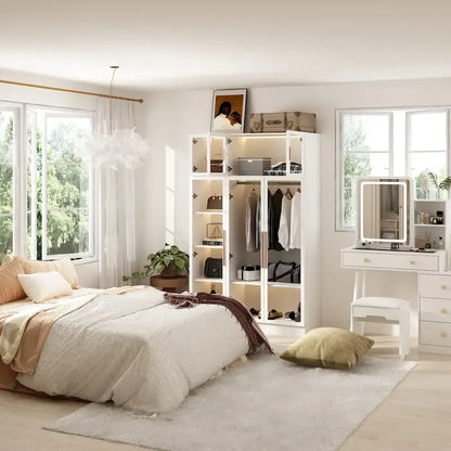 47,2 Grande Armoire LED Lumineuse Placard à Portes en Verre Entièrement en Verre