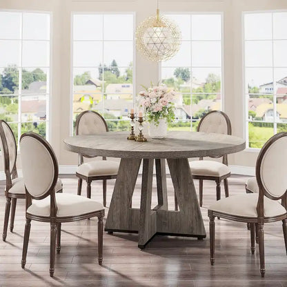 Table à manger ronde de 120 cm pour 4 personnes, table de salle à manger/cuisine/salon en bois style ferme