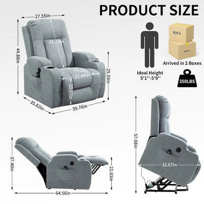 Fauteuil inclinable releveur électrique, fauteuil de massage moderne à moteur unique avec chauffage lombaire, port de chargement USB, porte-gobelets