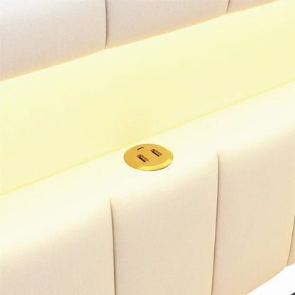 Lit plateforme rembourré avec ports USB et éclairage LED - Cadre de lit double/simple avec 2 tiroirs de rangement - Chambre à coucher moderne