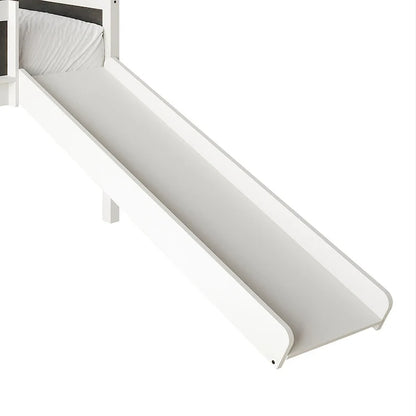 Lit mezzanine bas classique double CraftPorch avec tableau noir, toboggan et échelle