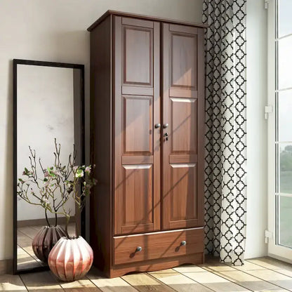 Armoire garde-robe modulable 100 % en bois massif avec poignées en métal ou en bois