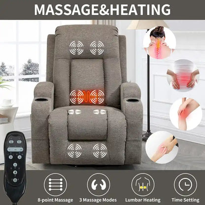 Fauteuil inclinable releveur électrique, fauteuil de massage moderne à moteur unique avec chauffage lombaire, port de chargement USB, porte-gobelets