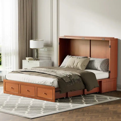 Lit escamotable avec matelas pliable, lit-armoire cube moderne avec tiroir de rangement et station de charge USB