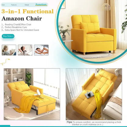 AECOJOY Fauteuil Convertible 3-en-1 avec Oreiller et Dossier Réglable
