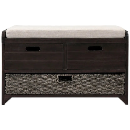 Banc de rangement en bois avec 2 paniers tressés