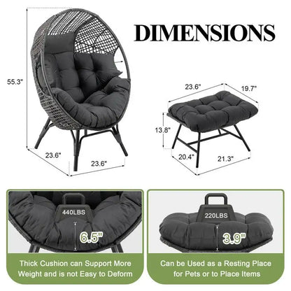 FINCATI Fauteuil Œuf d'intérieur, Fauteuil Œuf d'extérieur 200 kg, Fauteuil Œuf surdimensionné avec pouf, Fauteuil Œuf de luxe confortable avec repose-pieds