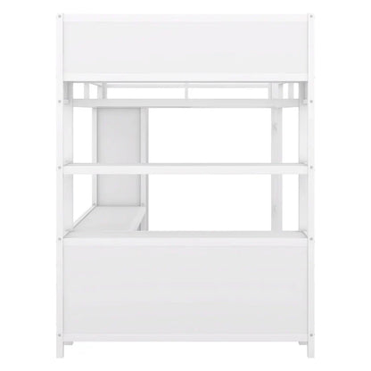 Lit mezzanine en métal blanc cassé avec bureau et armoire - Grand lit