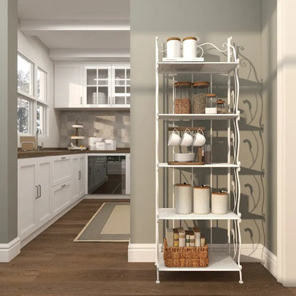Étagère de Boulanger Pliable Haute à 5 Niveaux en Métal Décoratif pour Intérieur/Extérieur - Or ou Blanc - Roche River Decor