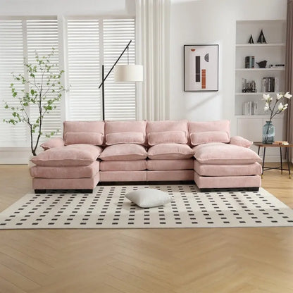 Canapé modulable Cloud pour salon, canapé d'angle moderne en chenille/boucle, canapé convertible modulable confortable avec double méridienne