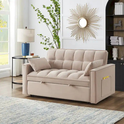 Canapé-lit convertible 4-en-1 – Causeuse en velours – Lit d'appoint avec dossier inclinable, 2 poches latérales