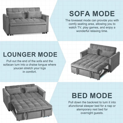 Causeuse moderne en velours avec dossier inclinable et poches, 2 places – Gris foncé / Gris clair / Bleu / Noir