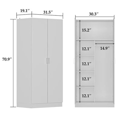 Armoire de chambre autonome à 2 portes avec tringle à vêtements