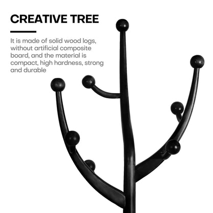Porte-manteau sur pied en bois d'hévéa à motif de branches d'arbre avec 8 crochets - 24,5 l x 70,87 h