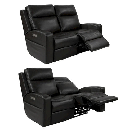 Causeuse inclinable électrique en cuir véritable avec espace de rangement et port de charge USB pour salon