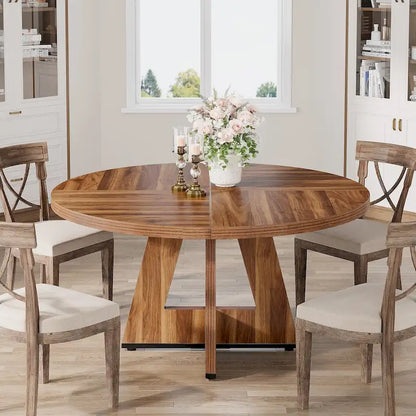 Table à manger ronde de 120 cm pour 4 personnes, table de salle à manger/cuisine/salon en bois style ferme