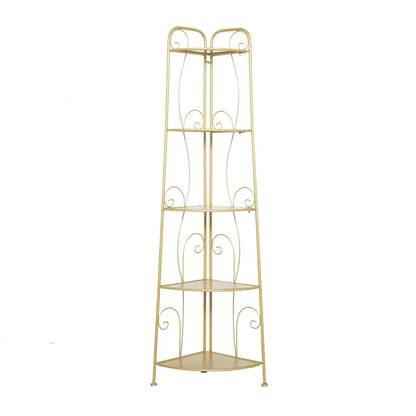Étagère de Boulanger Pliable Haute à 5 Niveaux en Métal Décoratif pour Intérieur/Extérieur - Or ou Blanc - Roche River Decor