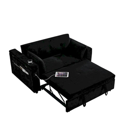 Canapé-lit gigogne 54 po, canapé-lit inclinable 2 places avec rangement, oreiller lombaire, prise USB