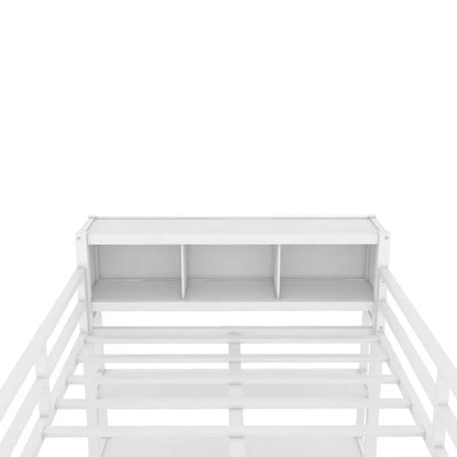 Lit mezzanine en métal blanc cassé avec bureau et armoire - Grand lit