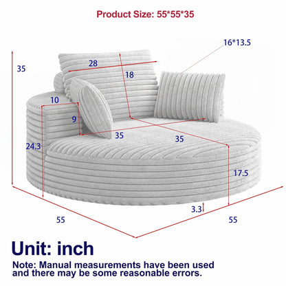 Fauteuil pivotant simple en velours côtelé et chenille avec rembourrage en mousse